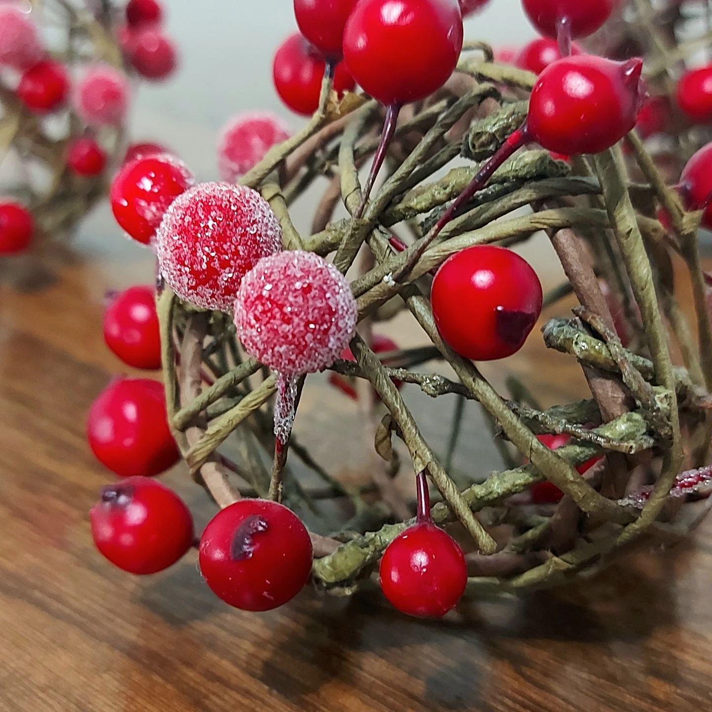 winter willow balls with faux frosted cranberries, set of 3