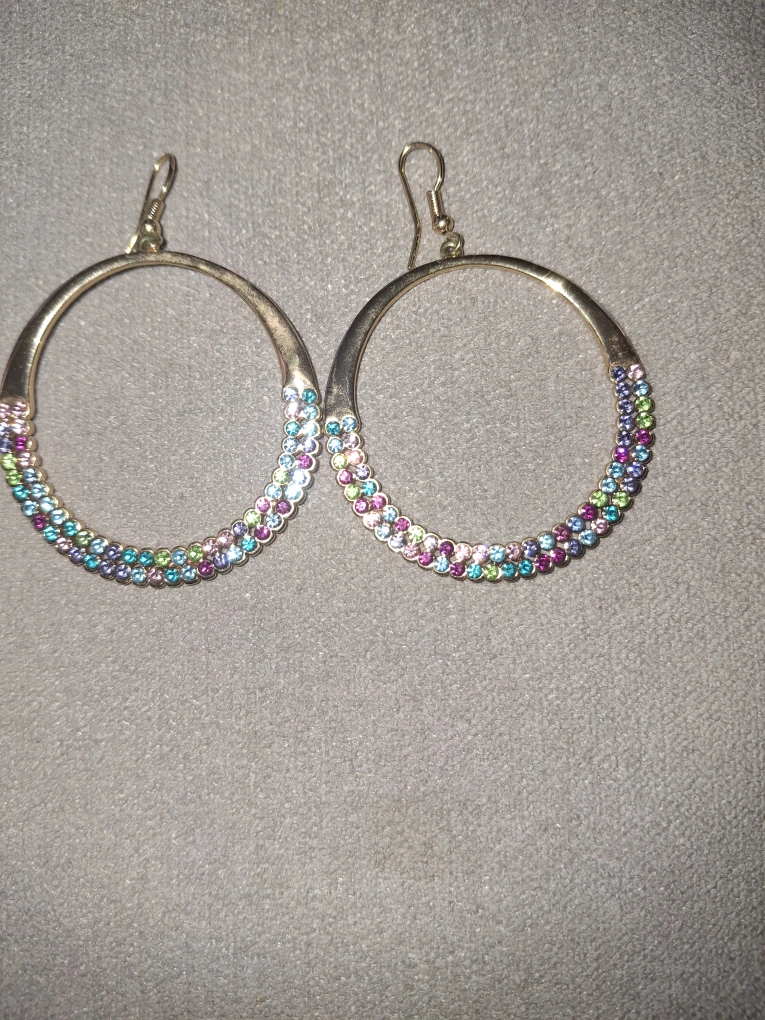 Hoop Earrings with Colorful Rhinestones