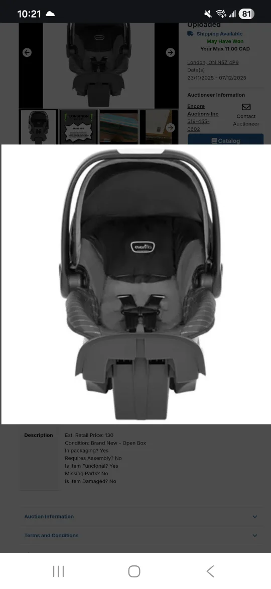 Evenflo NurtureMax Car Seat - New Open Box