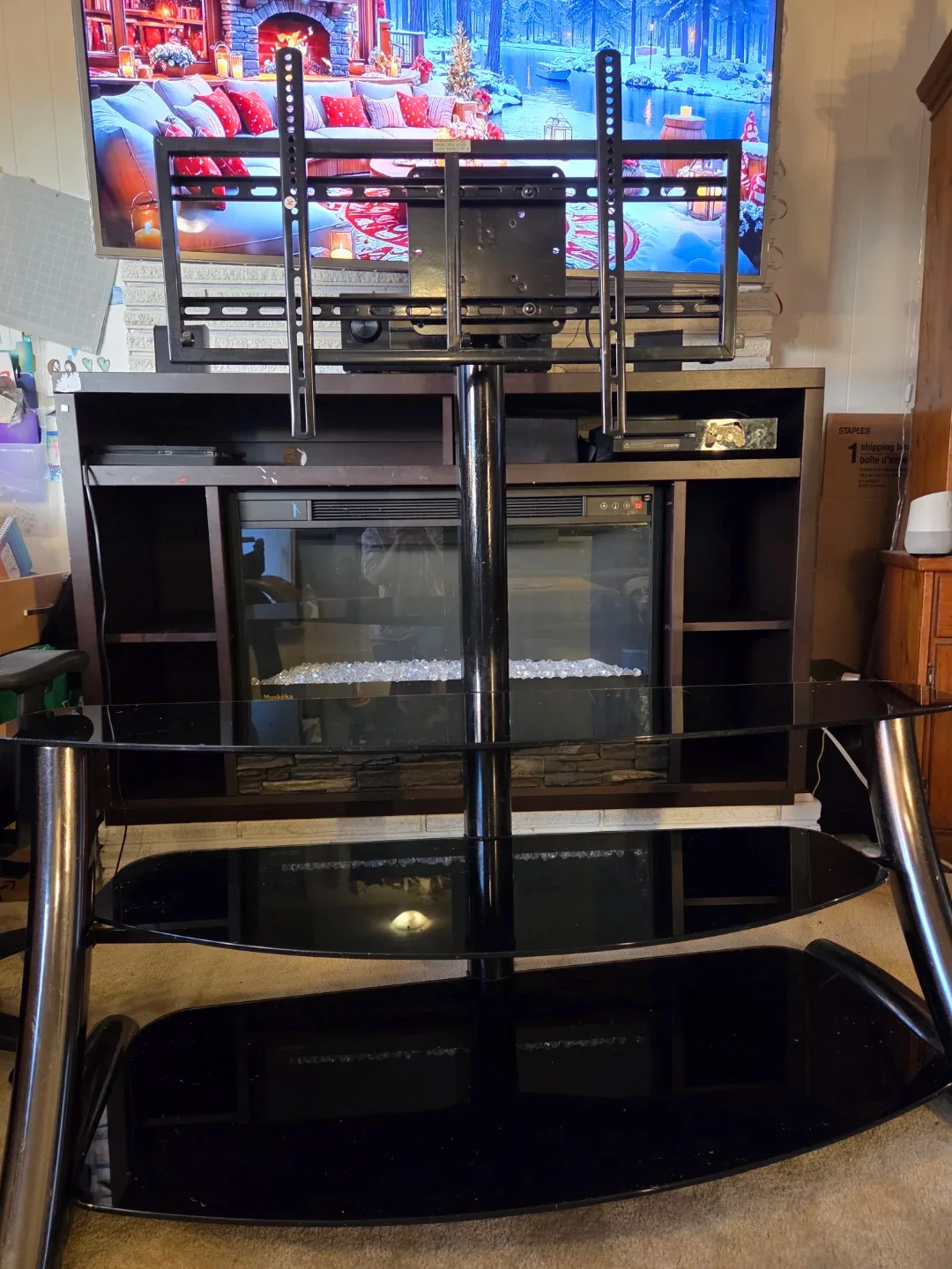 Black Glass TV Stand with Mount