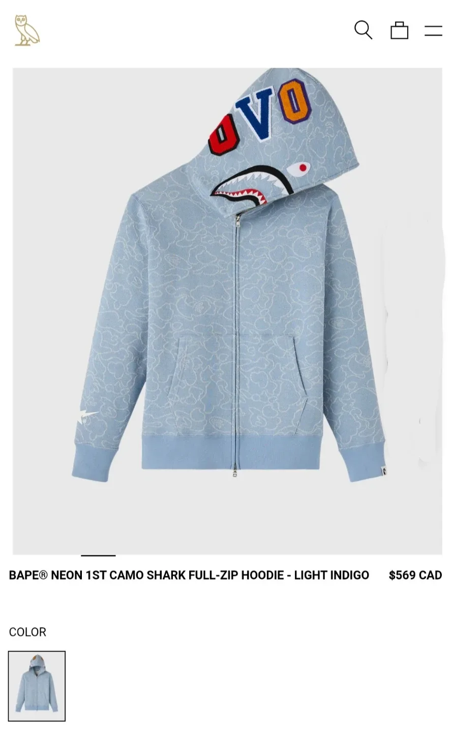 BAPE Neon 1st Camo Shark Full-Zip Hoodie - Light Indigo