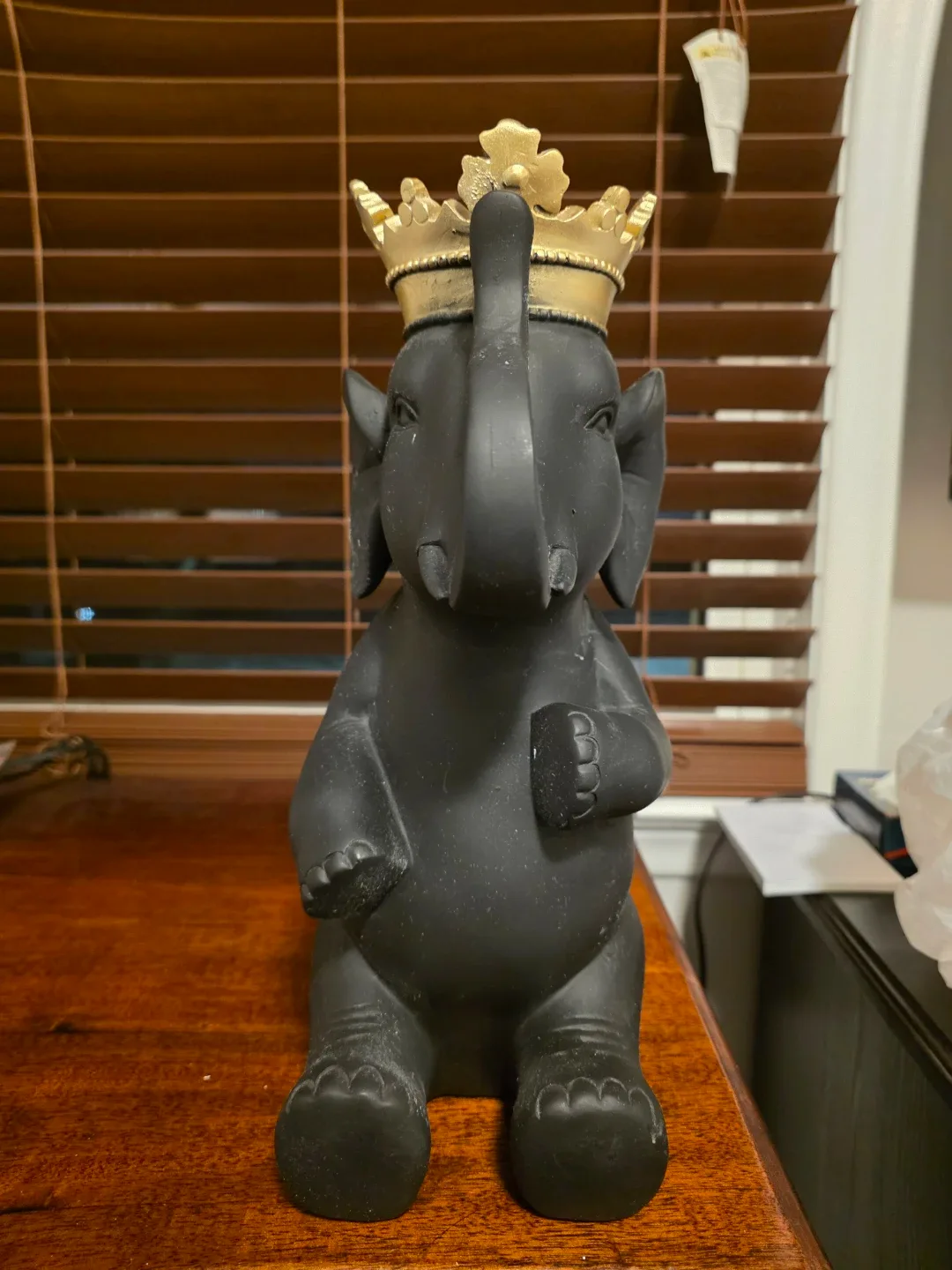 Elephant Figurine with Crown - Black & Gold