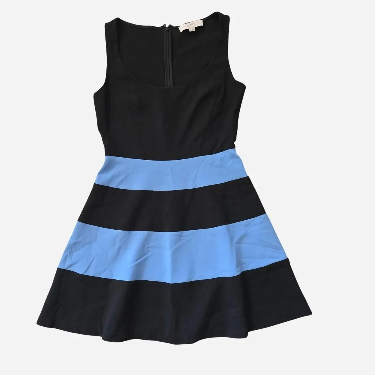 #Cleanout size 0 LOFT Black & Blue Striped Dress