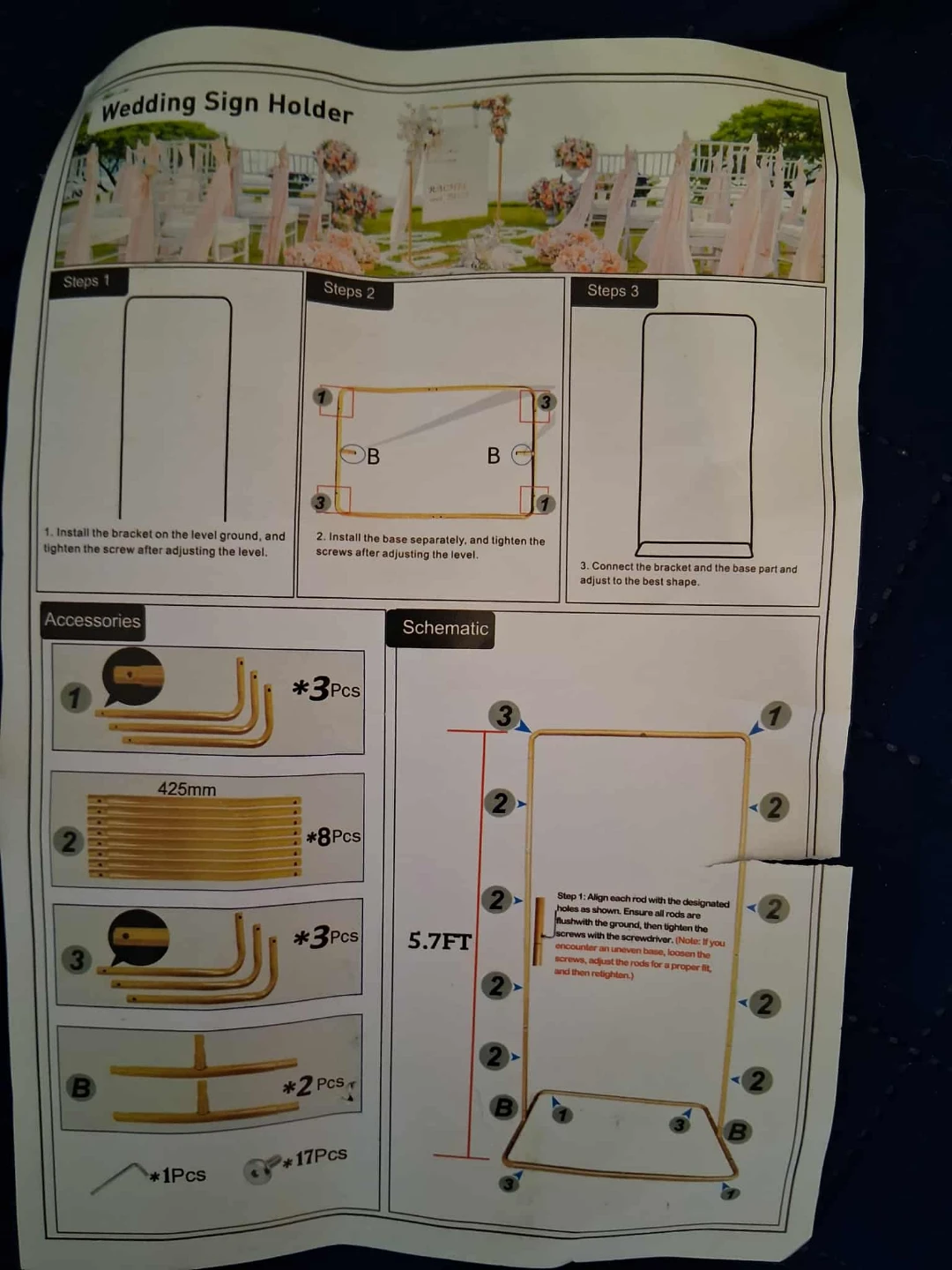 Wedding Sign Holder - Gold - 5.7 FT - New in Box - photo 3