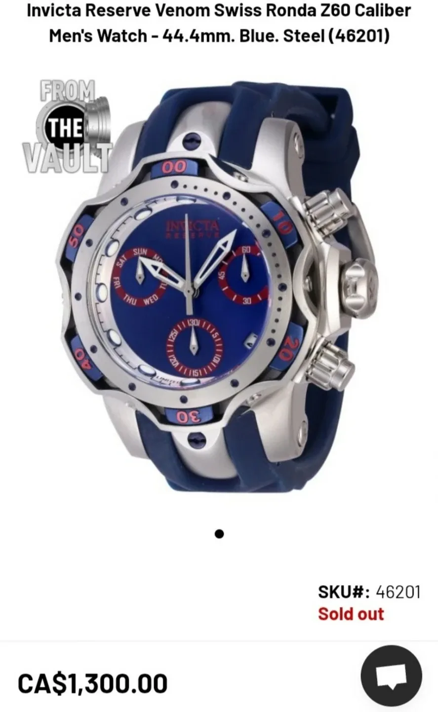 Invicta Reserve Venom Swiss Watch Silver Red Black image indicator(3)