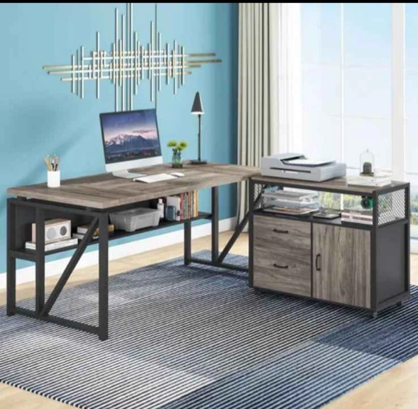 L-Shaped Desk with File Cabinet - photo 2
