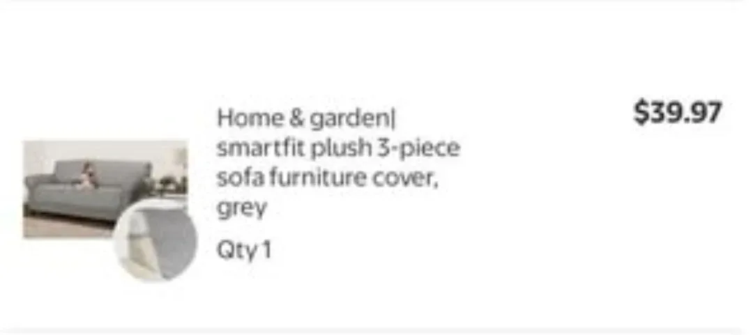 Home & Garden Smartfit Plush 3-Piece Sofa Cover - Grey