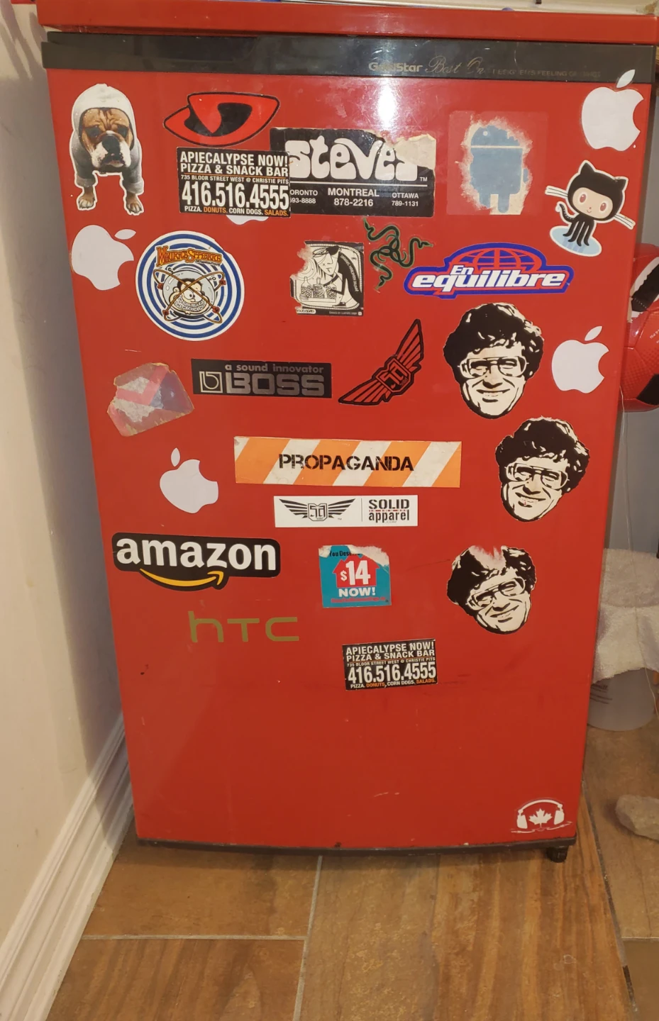Red Bar Fridge with Stickers