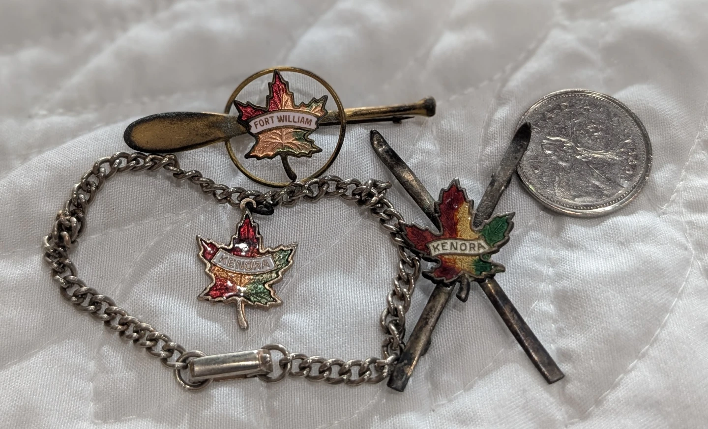 Vintage Kenora & Fort William Maple Leaf Pins