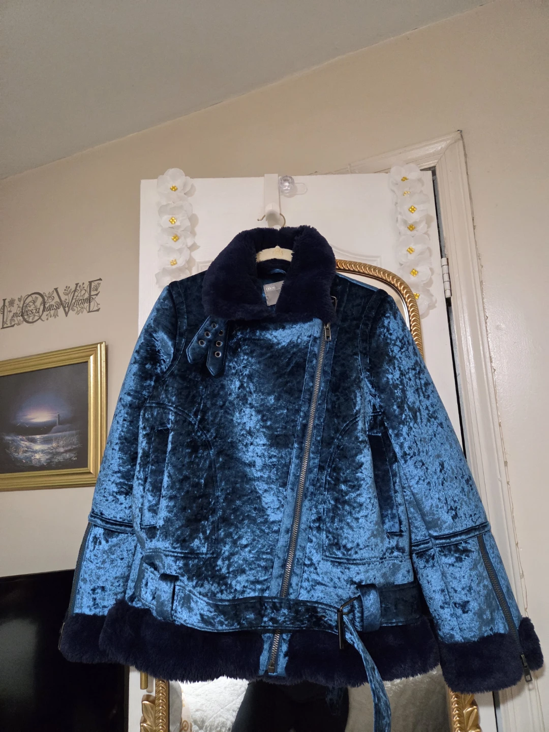 ASOS Blue Velvet Aviator Jacket