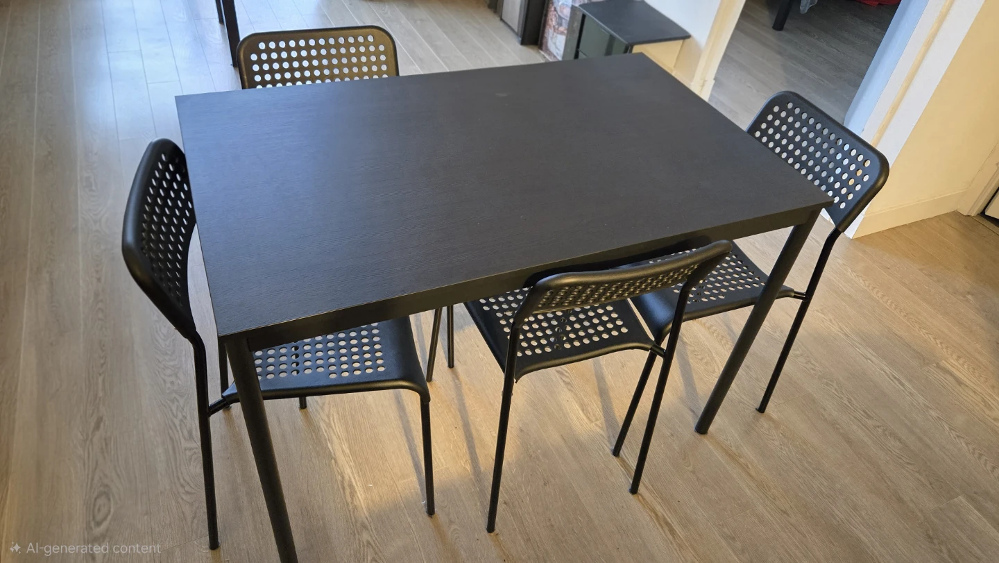 IKEA Black Dining Table & 4 Sandsberg Chairs