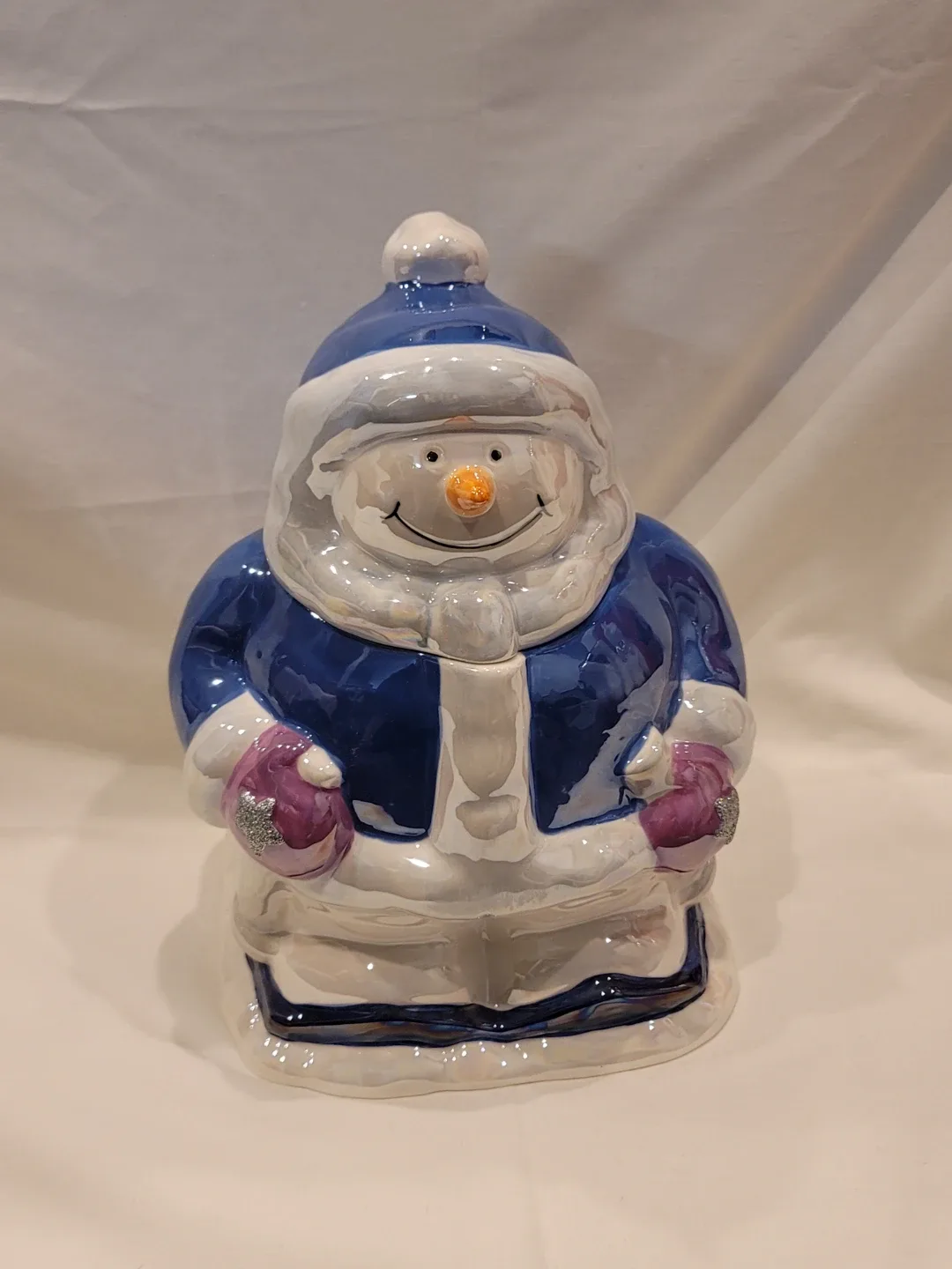 Snowman Cookie Jar - Blue & White  #cleanout
