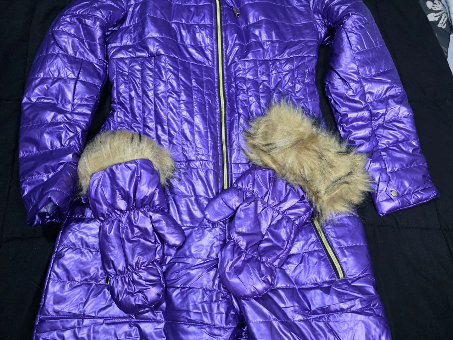 Purple Snowsuit with Fur Hood and Gloves - photo 3