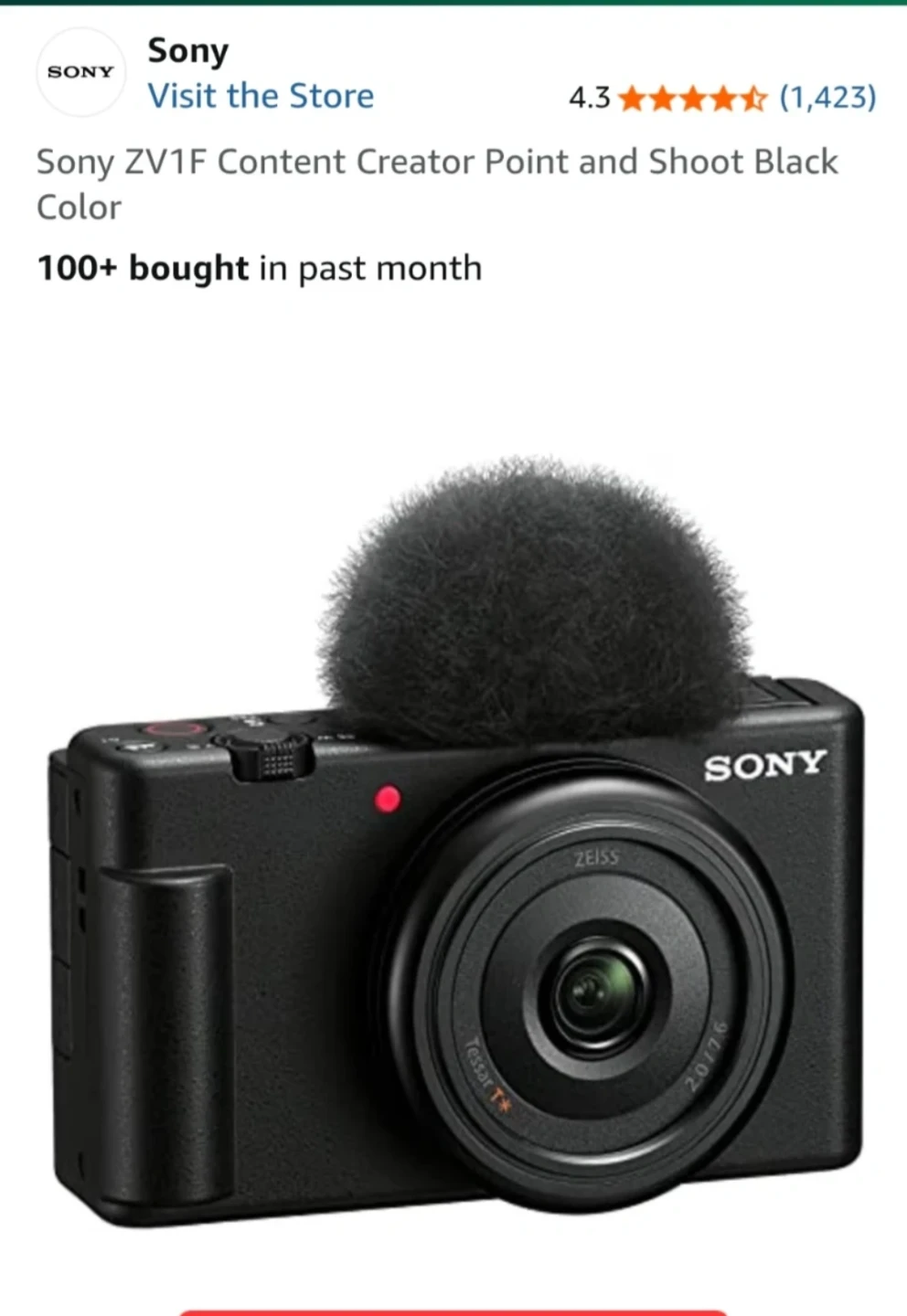 Sony ZV1F Content Creator Camera - Black