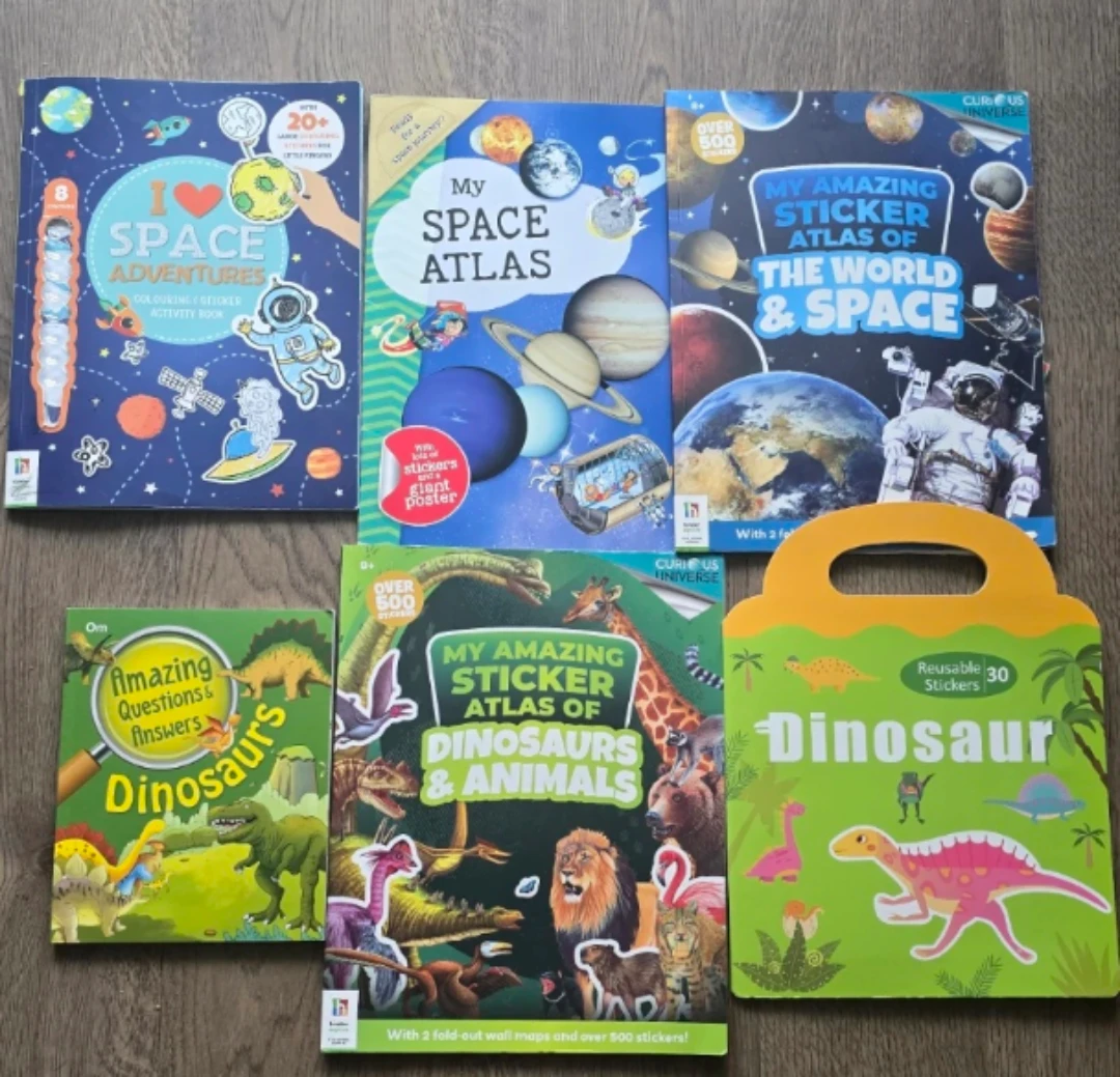 Kids' Space & Dinosaur Sticker Activity Books