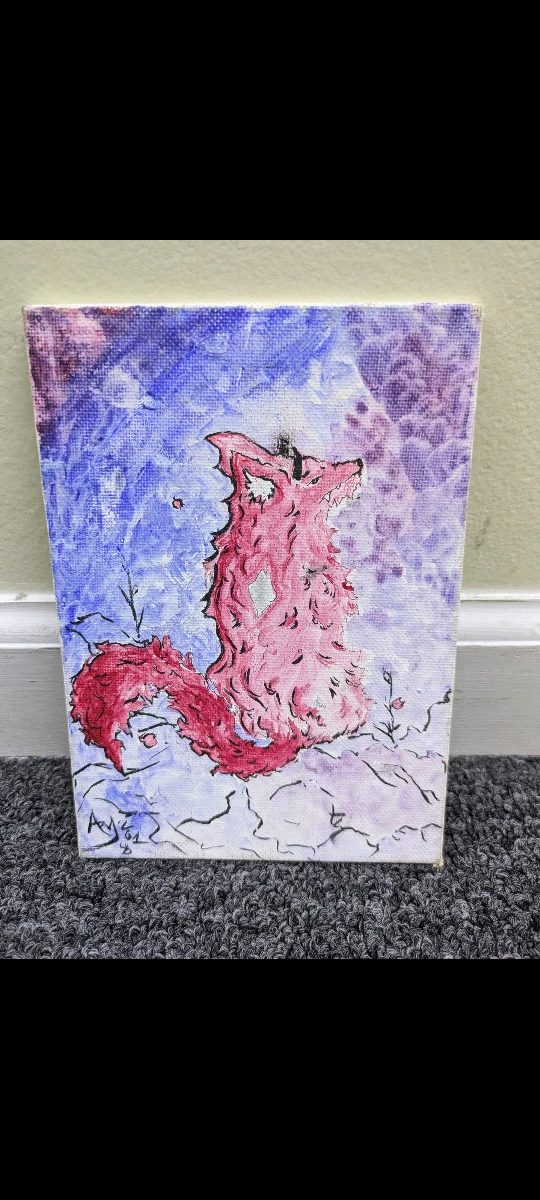 Watercolor painting on canvas board "Red Wolf"