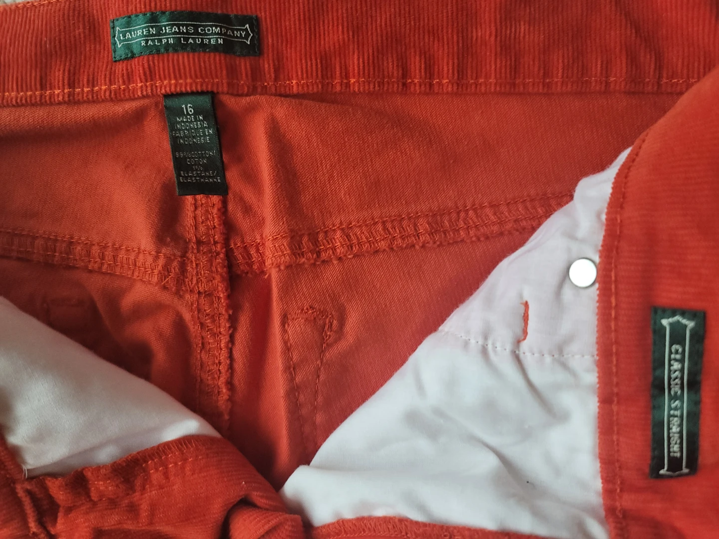 Lauren Ralph Lauren Vibrant Orange Corduroy Pants Sz 16 EUC - photo 3