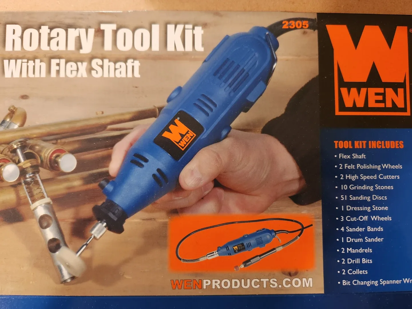WEN 2305 Rotary Tool Kit with Flex Shaft. Accepts Dremel.