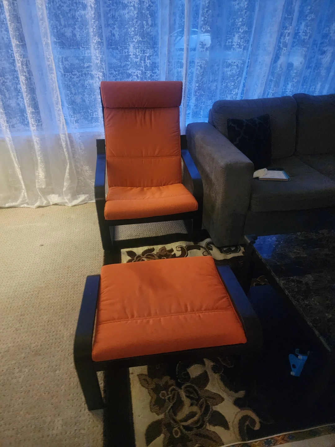 Orange Armchair with Footstool