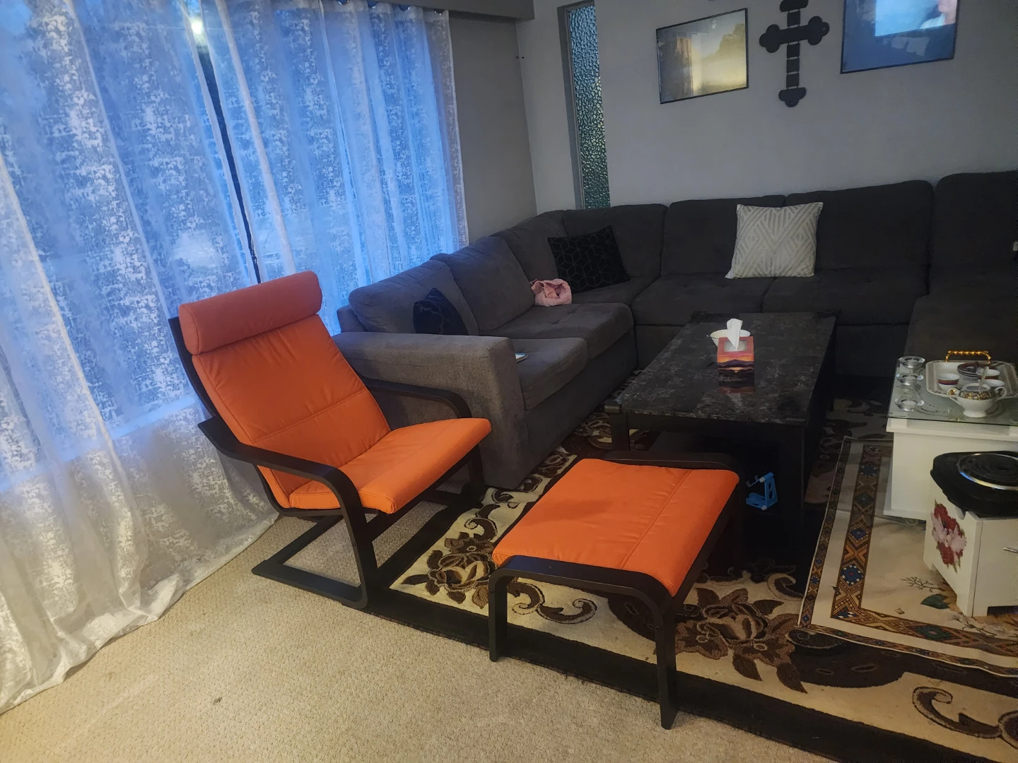 Orange Armchair with Footstool - photo 2