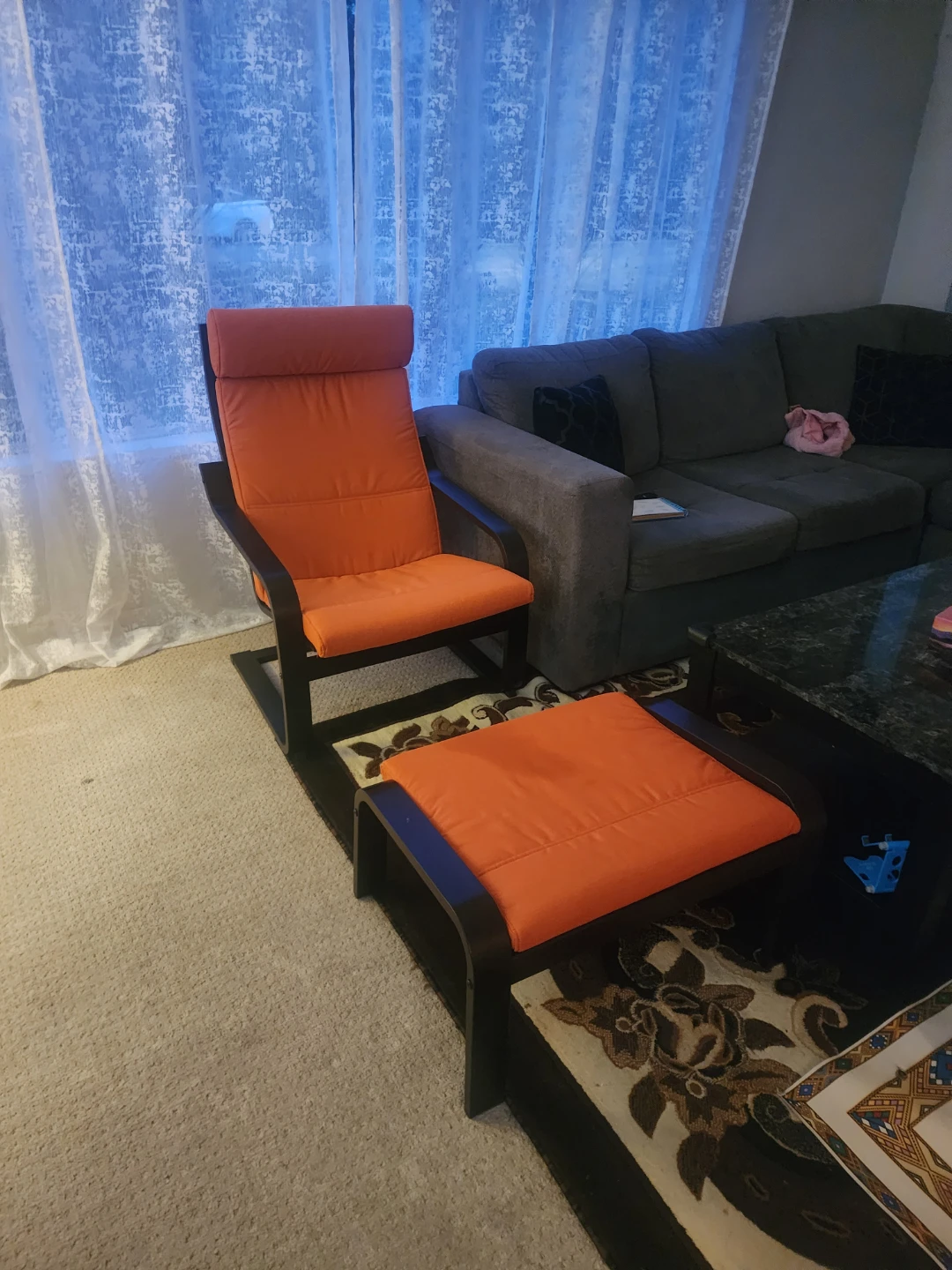 Orange Armchair with Footstool - photo 3