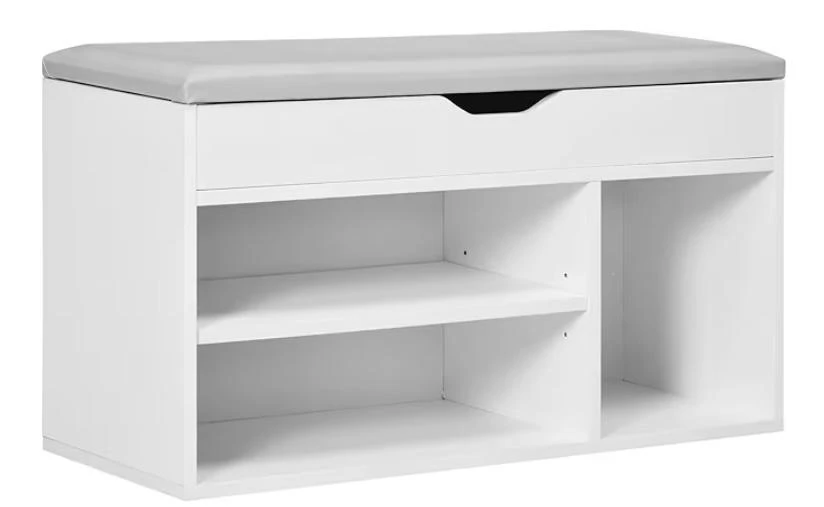 White Shoe Storage Bench with Grey PU Leather Seat - photo 3