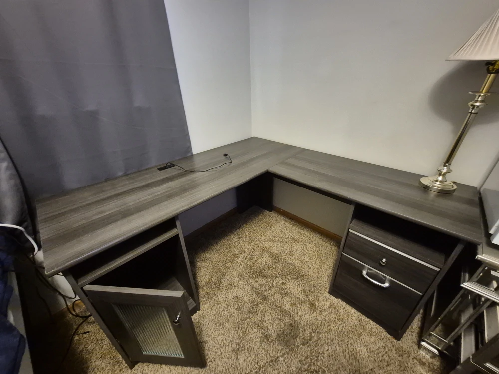L-Shaped Gray Wooden Desk with Storage - photo 2