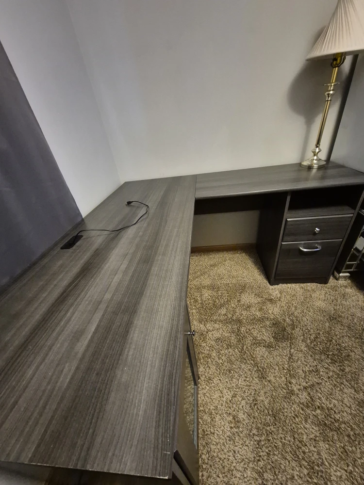L-Shaped Gray Wooden Desk with Storage - photo 3