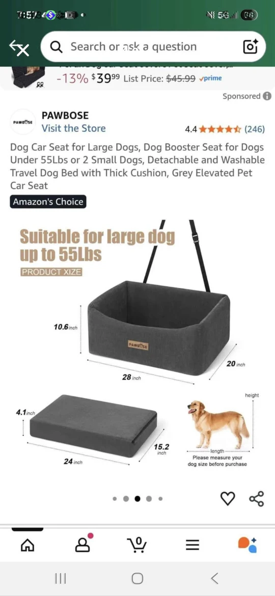 PAWBOSE Dog Car Seat - Grey - photo 3