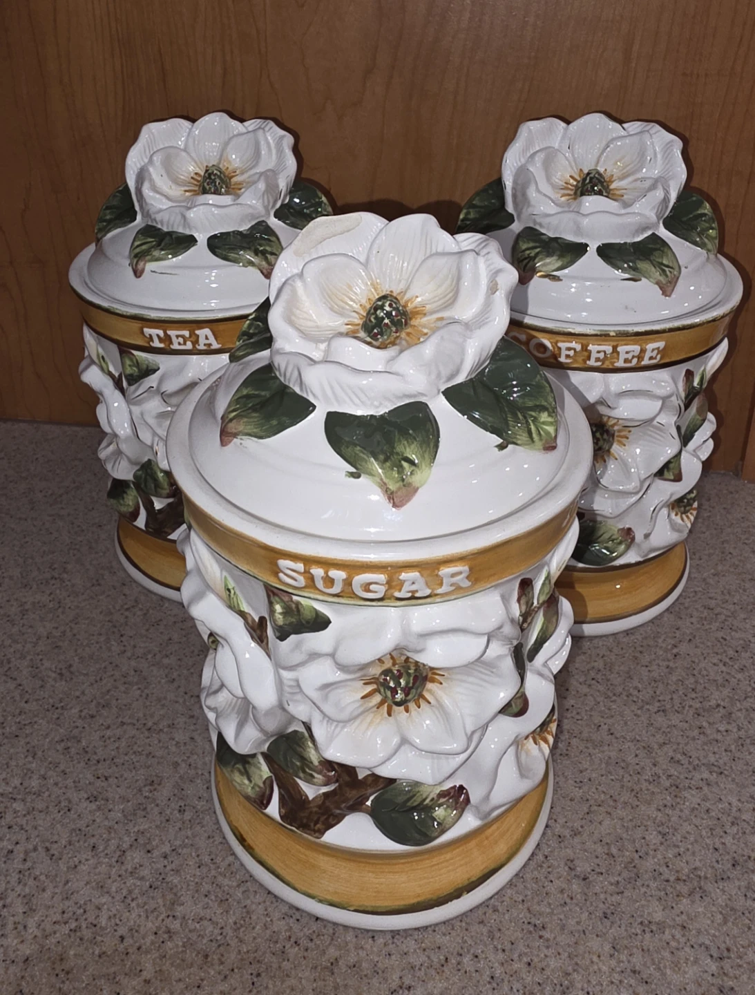 3 Vintage Magnolia Flower Canister Set
