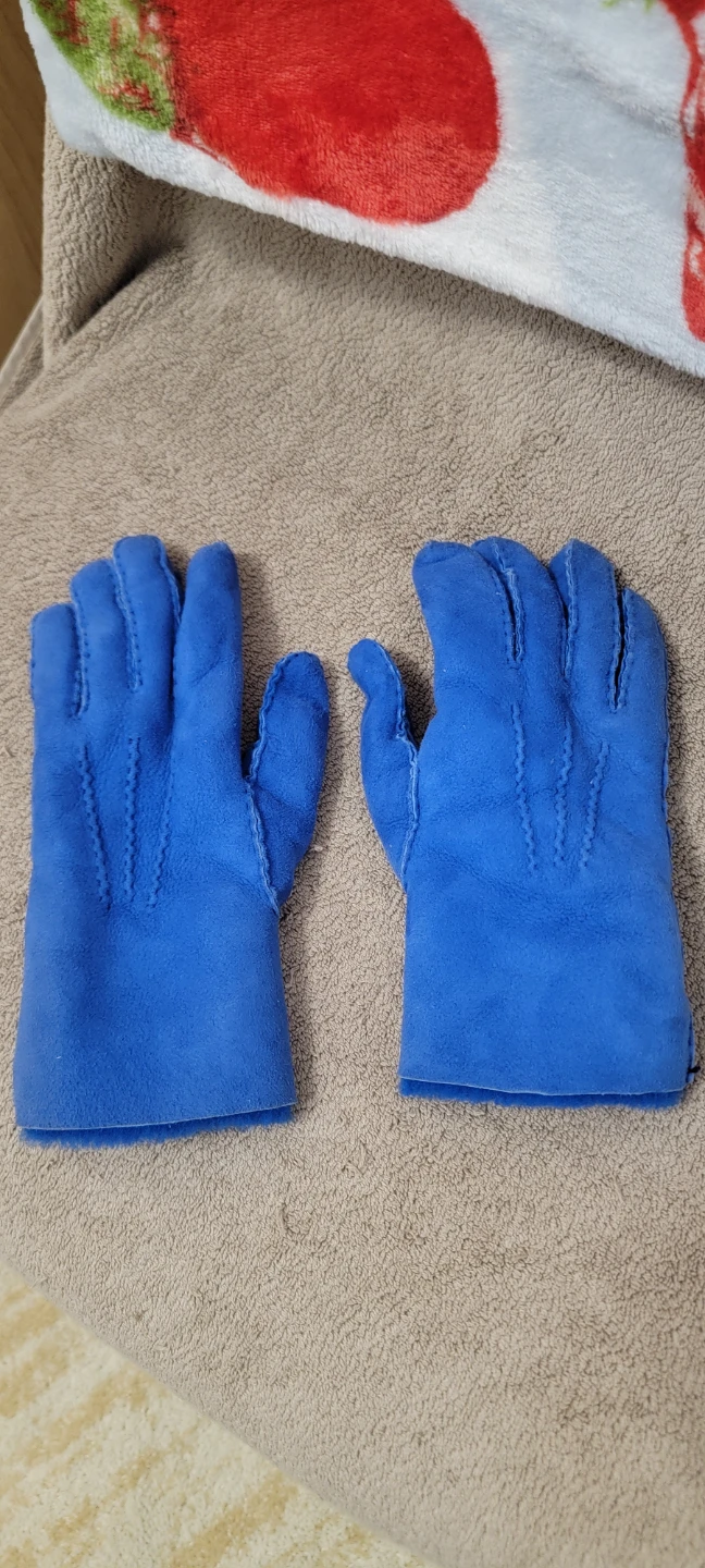 Blue Genuine Shearling Gloves