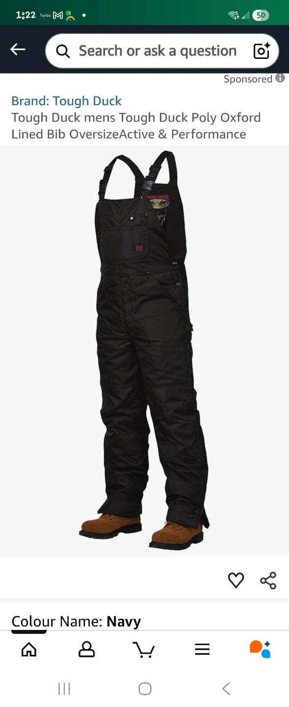 Tough Duck Poly Oxford Lined Bib Overalls - XXL - Navy
