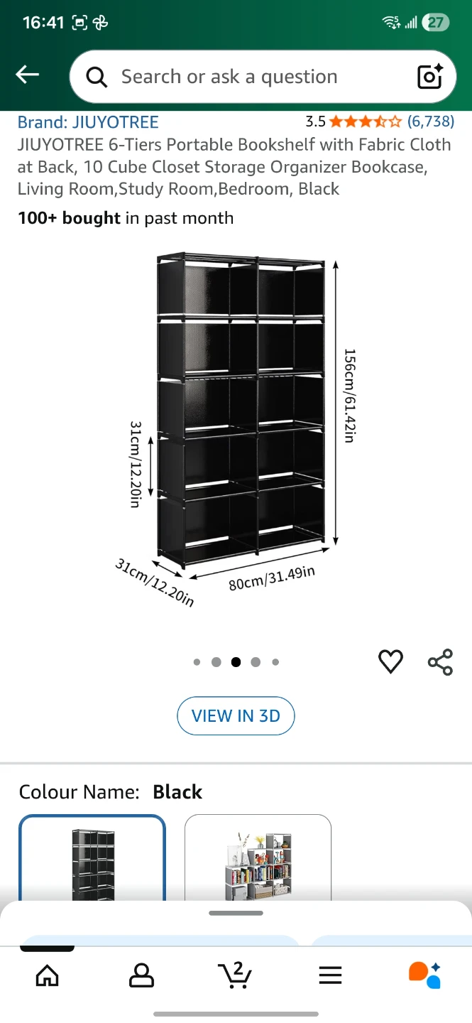 JIUYOTREE 6-Tier Portable Bookshelf - Black - photo 3