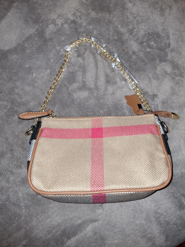 Plaid Crossbody Bag with Gold Chain