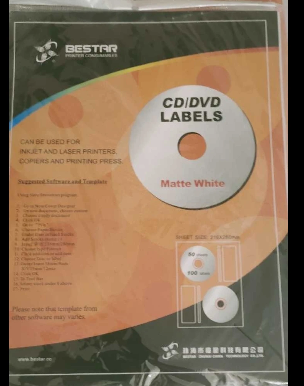 Bestar CD/DVD Matte White Labels