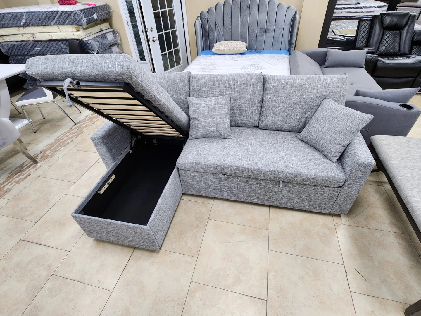 Grey Sectional Sofa with Pull-Out Bed