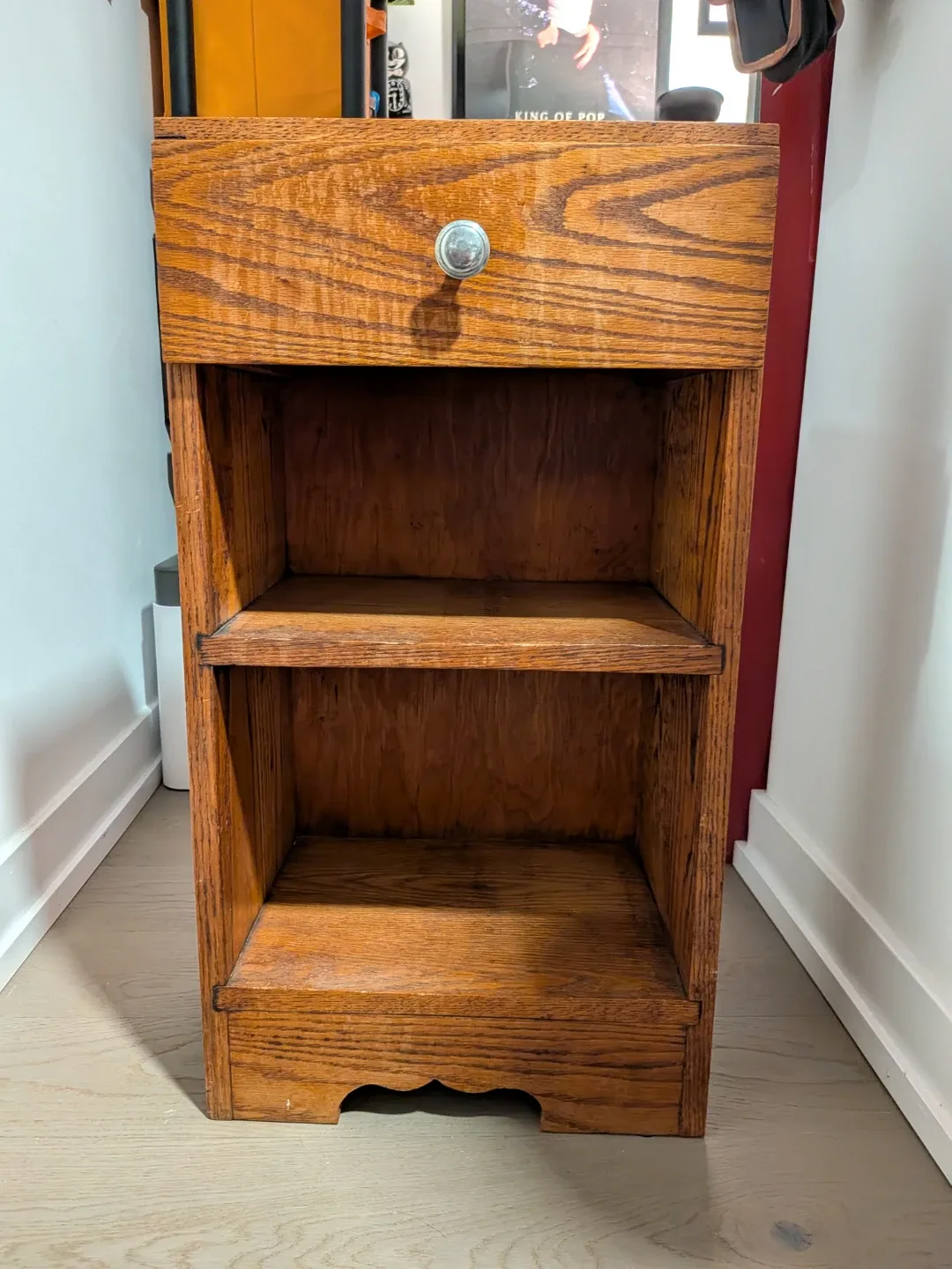 Wooden Nightstand with Drawer & Shelves