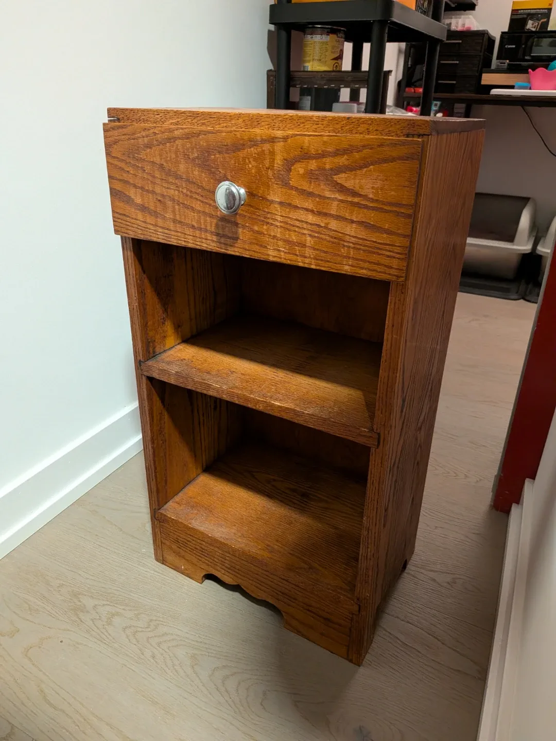 Wooden Nightstand with Drawer & Shelves image indicator(4)