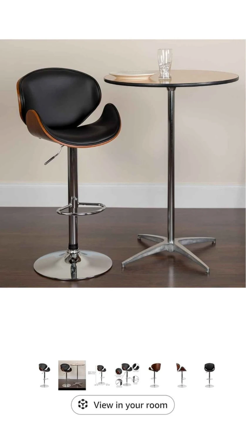 Black Vinyl & Walnut Bentwood Swivel Bar Stool