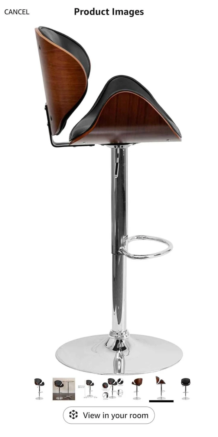Black Vinyl & Walnut Bentwood Swivel Bar Stool - photo 2