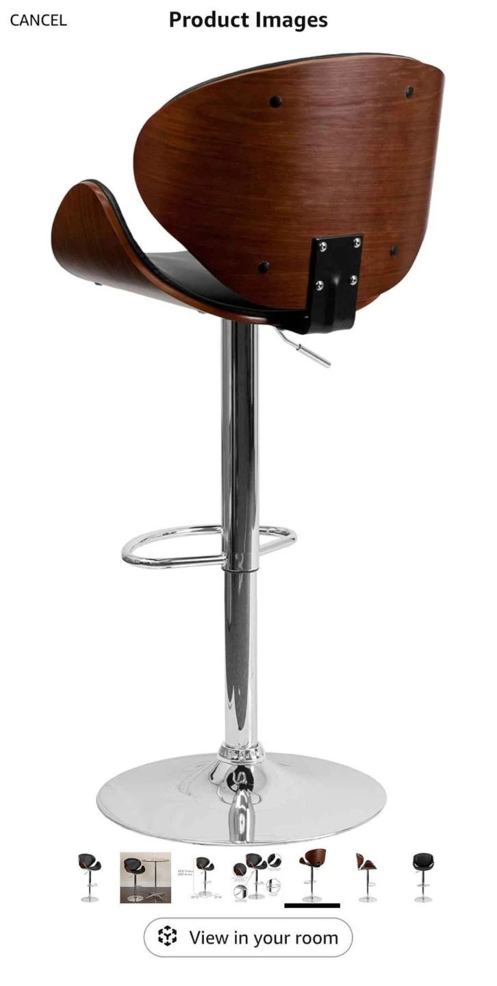 Black Vinyl & Walnut Bentwood Swivel Bar Stool - photo 3