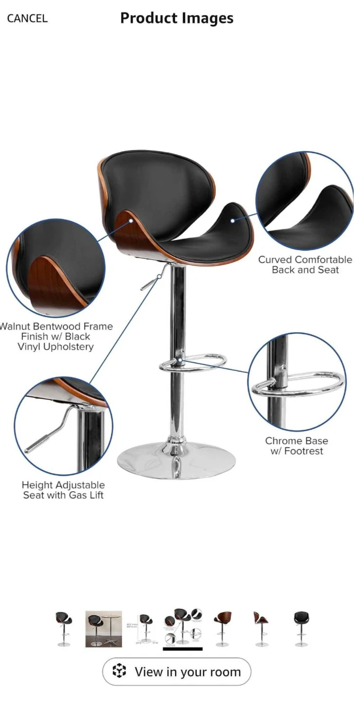 Black Vinyl & Walnut Bentwood Swivel Bar Stool - photo 5