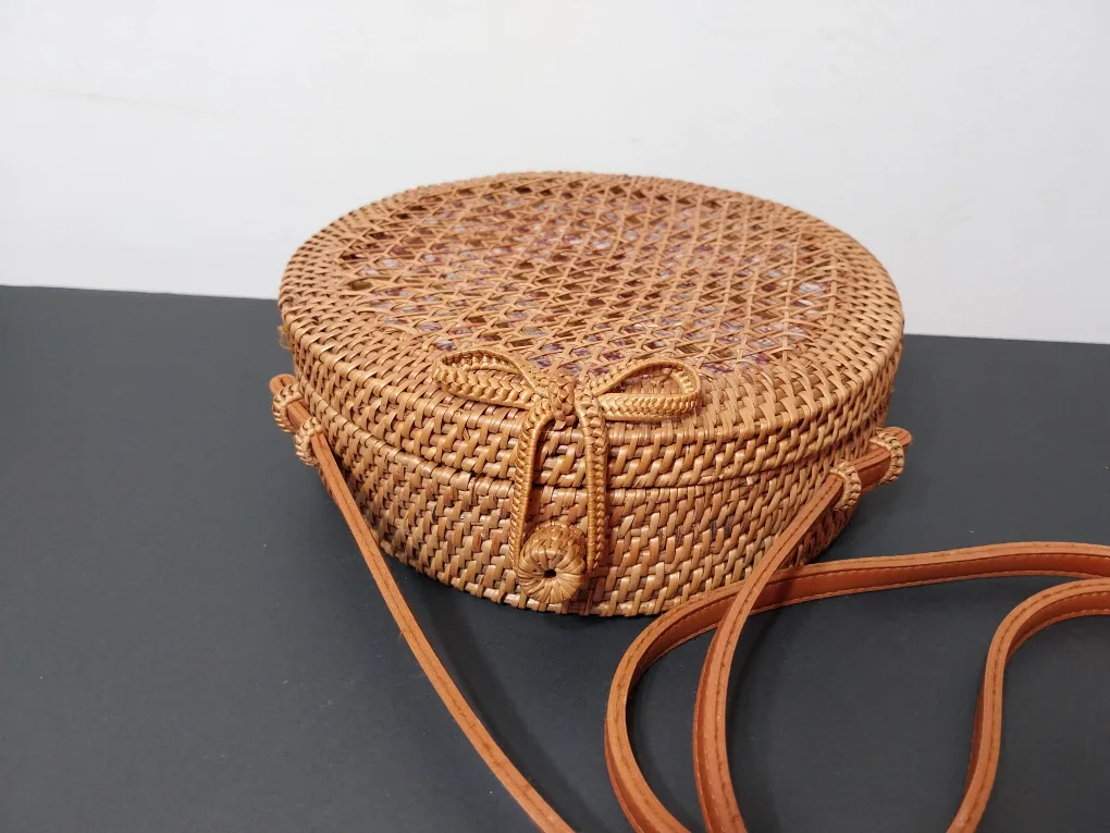 Anthropologie Round Woven Rattan Boho Crossbody Bag image indicator(2)