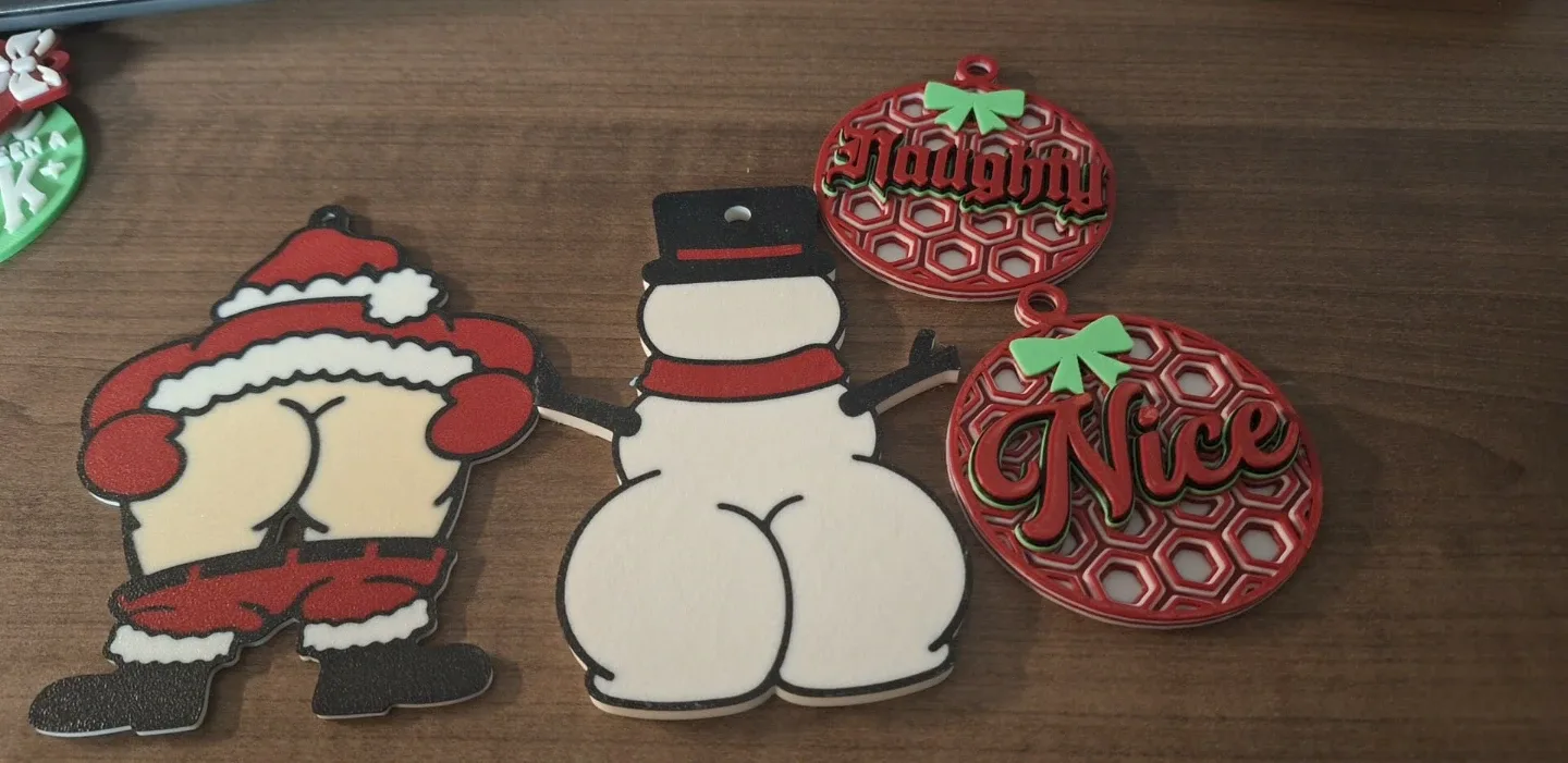 Funny Christmas Ornaments - Santa, Snowman, Naughty/Nice