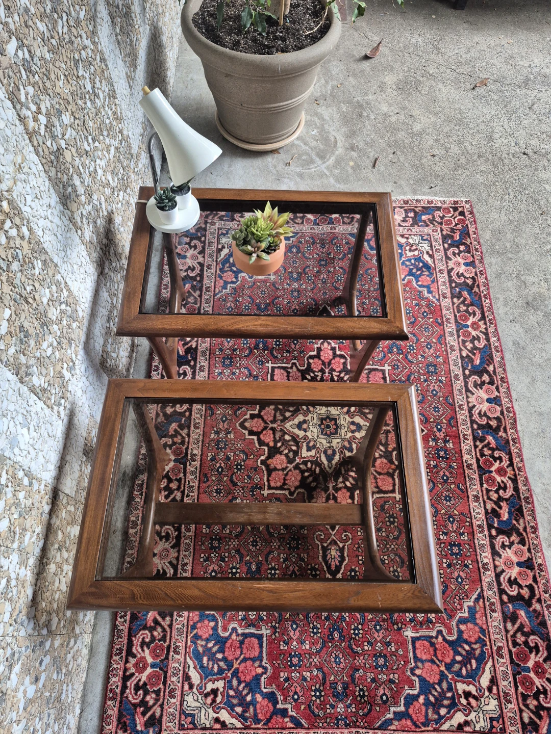 Mid Century Modern Walnut Side Tables with Glass Tops - photo 5