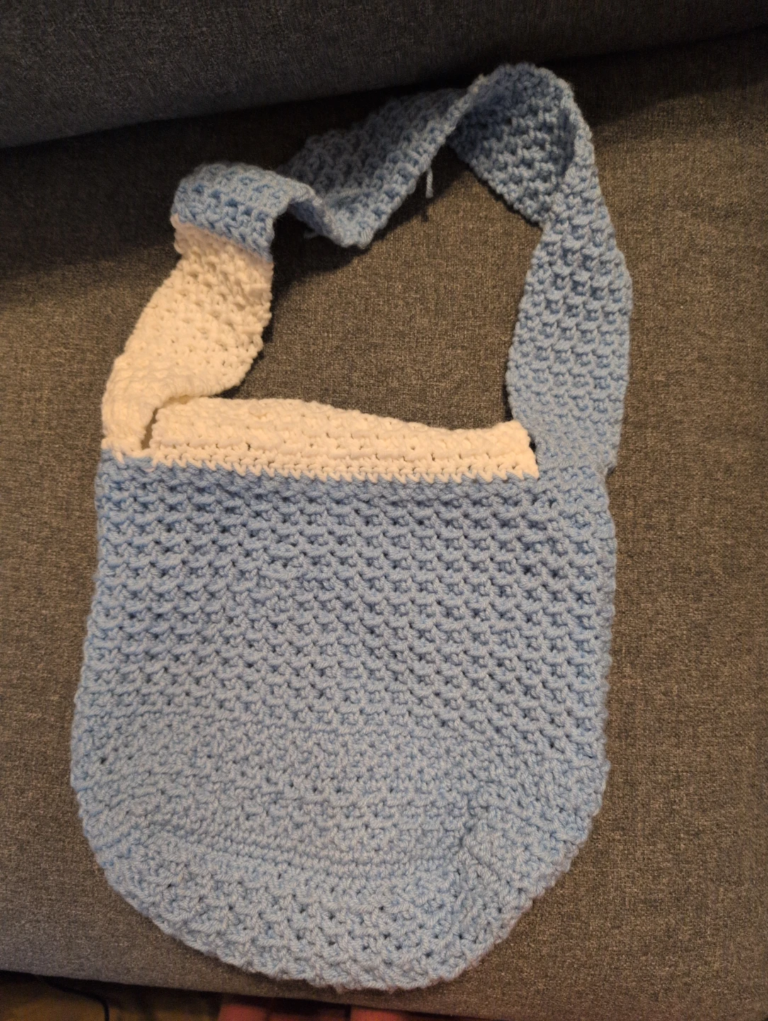 Handmade Crochet Shoulder Bag - Blue & White - photo 3