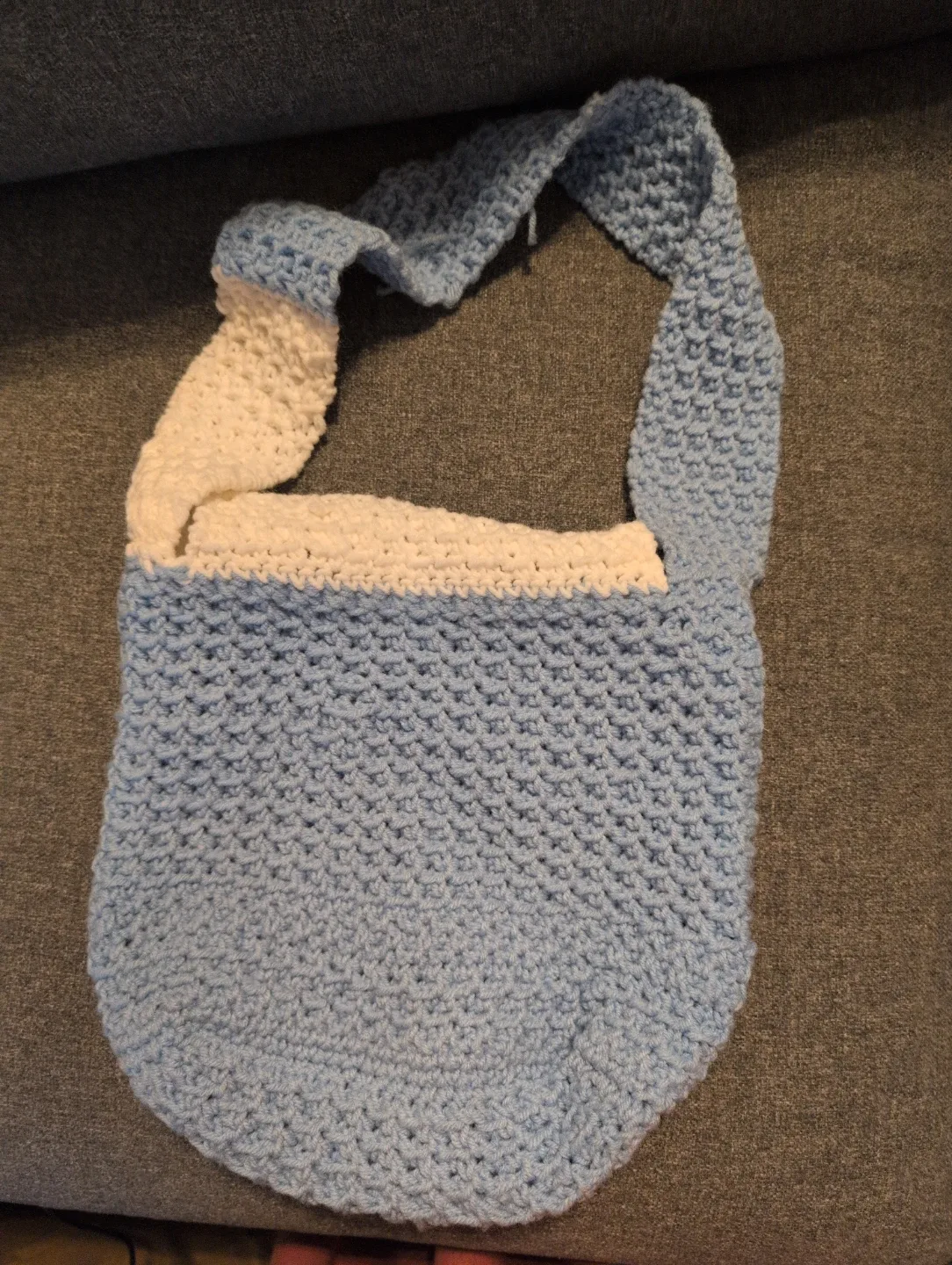 Handmade Crochet Shoulder Bag - Blue & White image indicator(3)