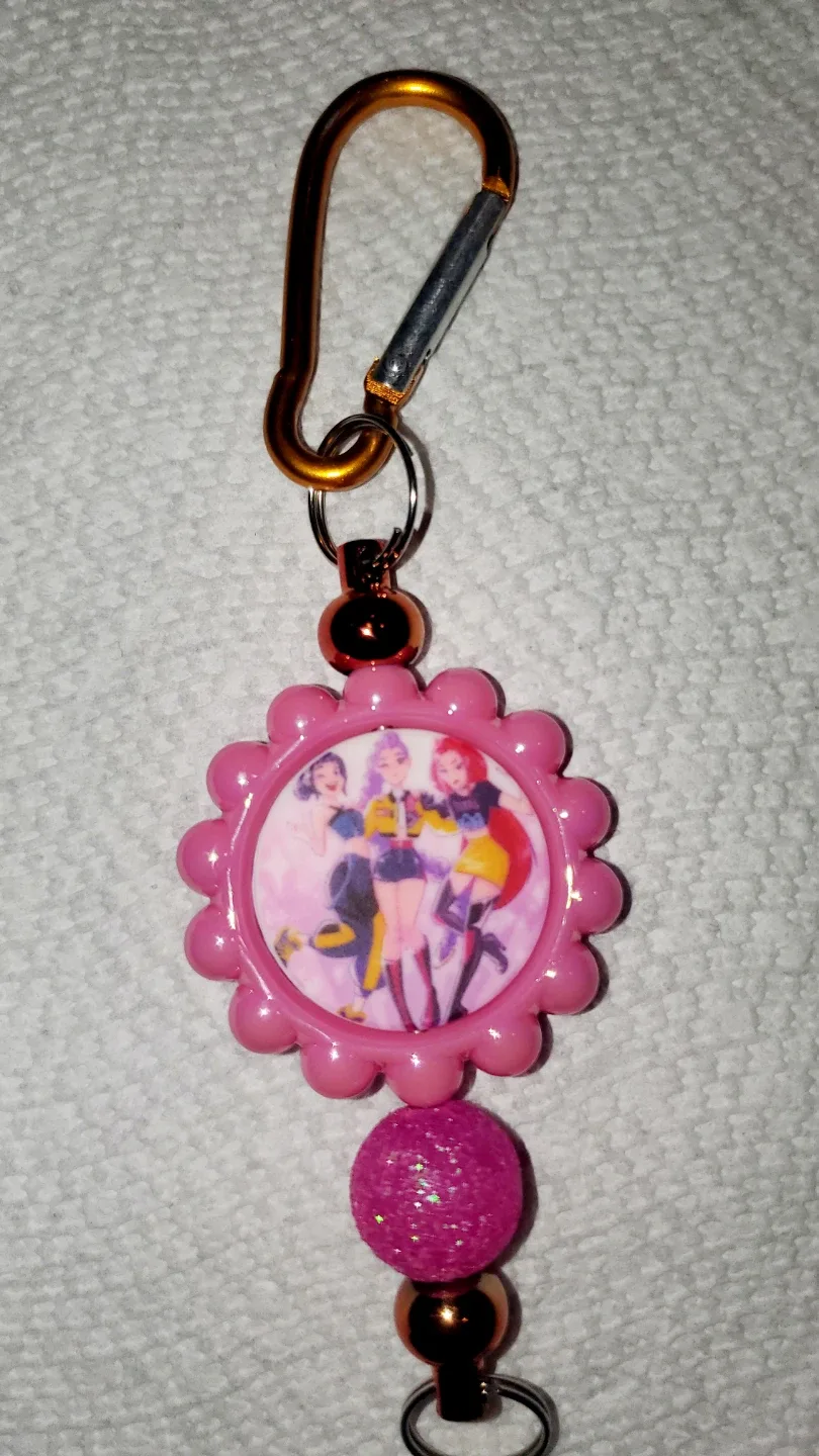 Pink Keychain with Anime Girls