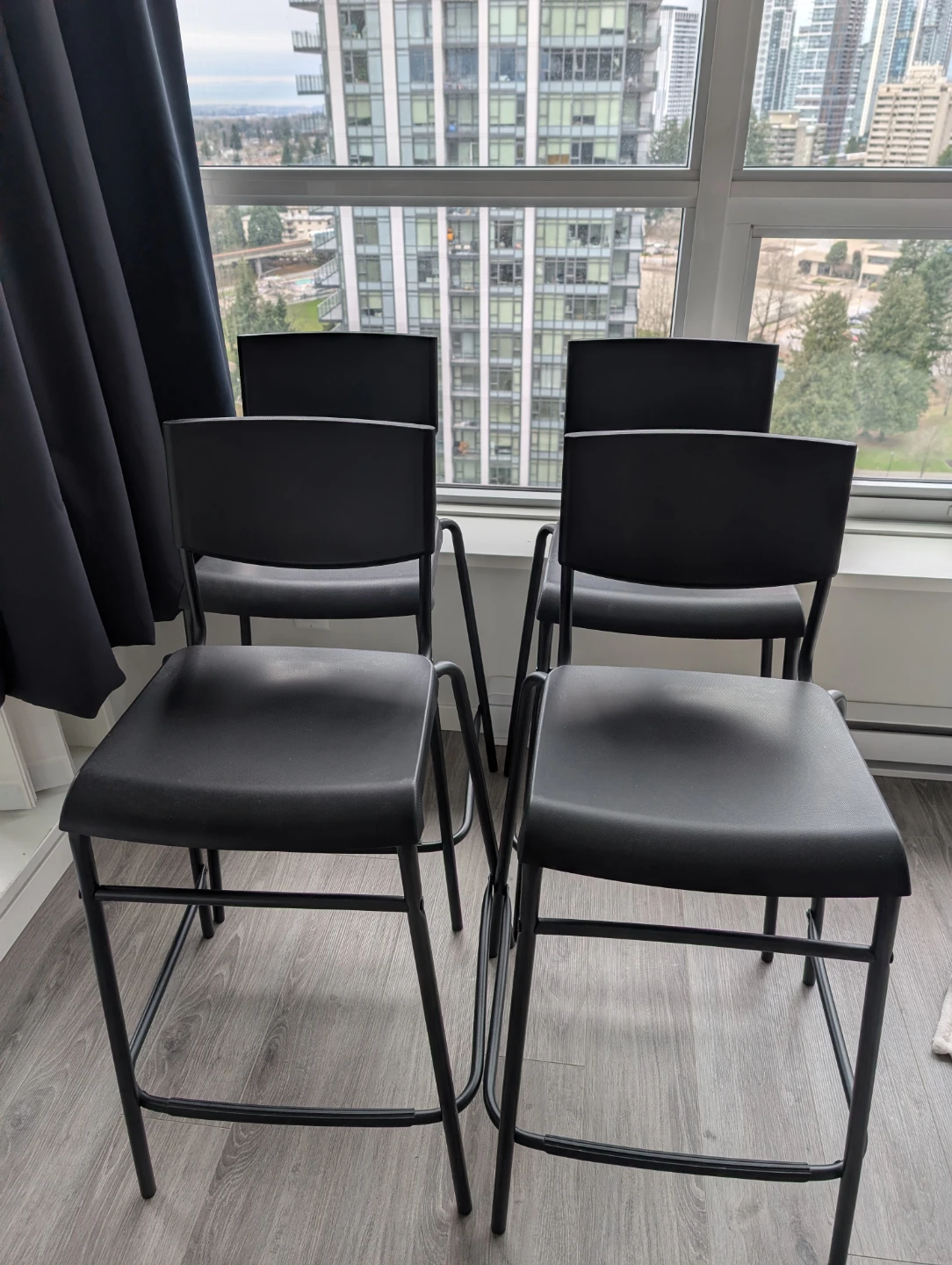 Set of 4 Black Bar Stools