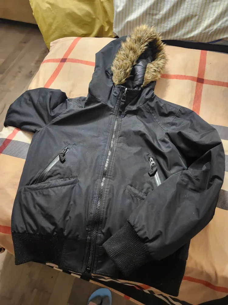 Black Winter Jacket with Fur Hood